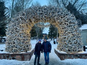 Connecting with old friends. Andy Goodman and me on the square in downtown Jackson, Wyoming.